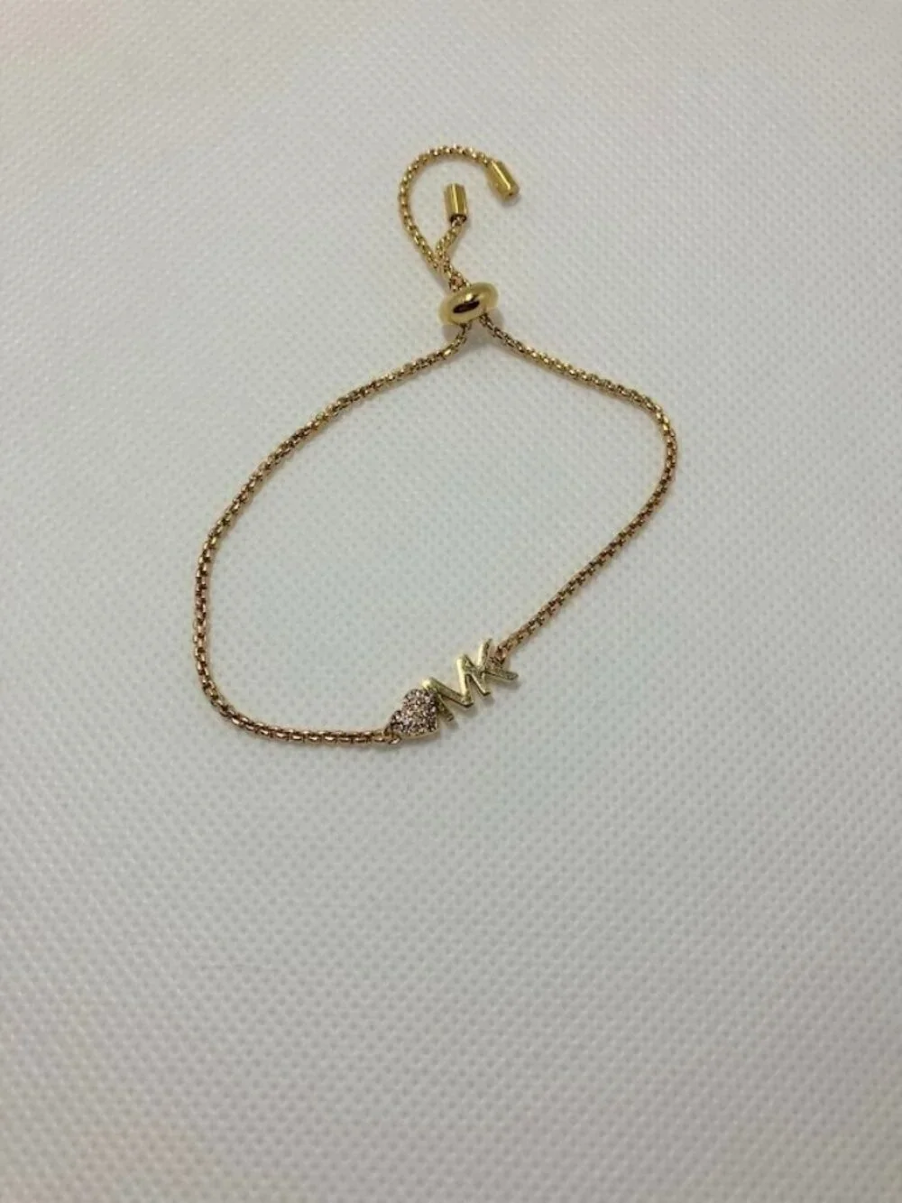 Michael Kors Gold Tone Pave Heart MK Logo Slider Bracelet Delicate Feminie Gift